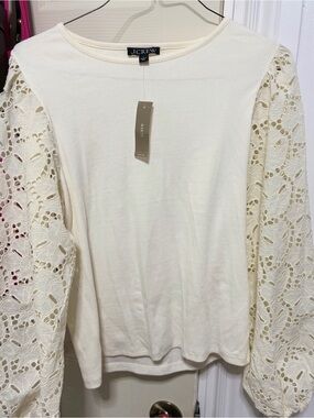 J. Crew Cream Long-Sleeve Lace-Sleeve Tee